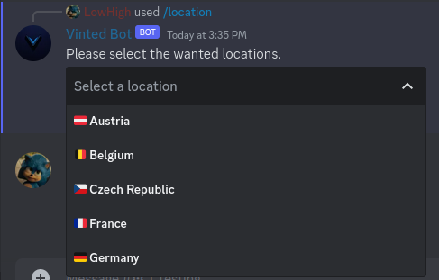 Custom location select menu